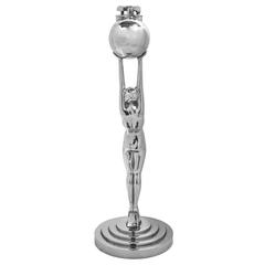 Rare Ronson Art Deco Chrome-Plated Female Nude Table Lighter