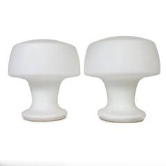 Paar Lorbeer-Pilz-Lampen aus mattiertem Glas