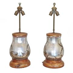 Stunning Pair of Verre Eglomise Table Lamps with Original Shades