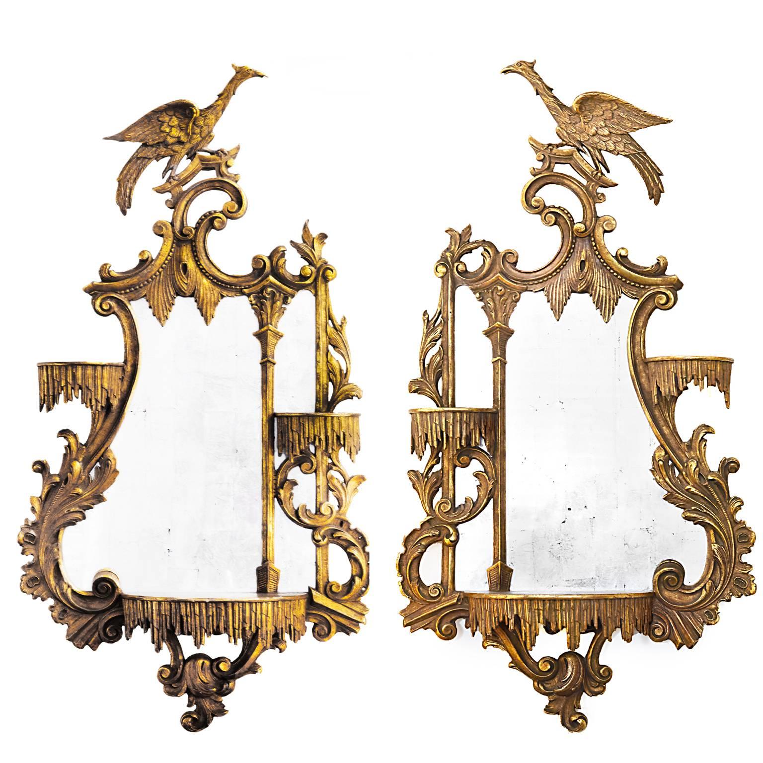 Pair of Opposing Giltwood Carved Eagle Mirrors For Sale