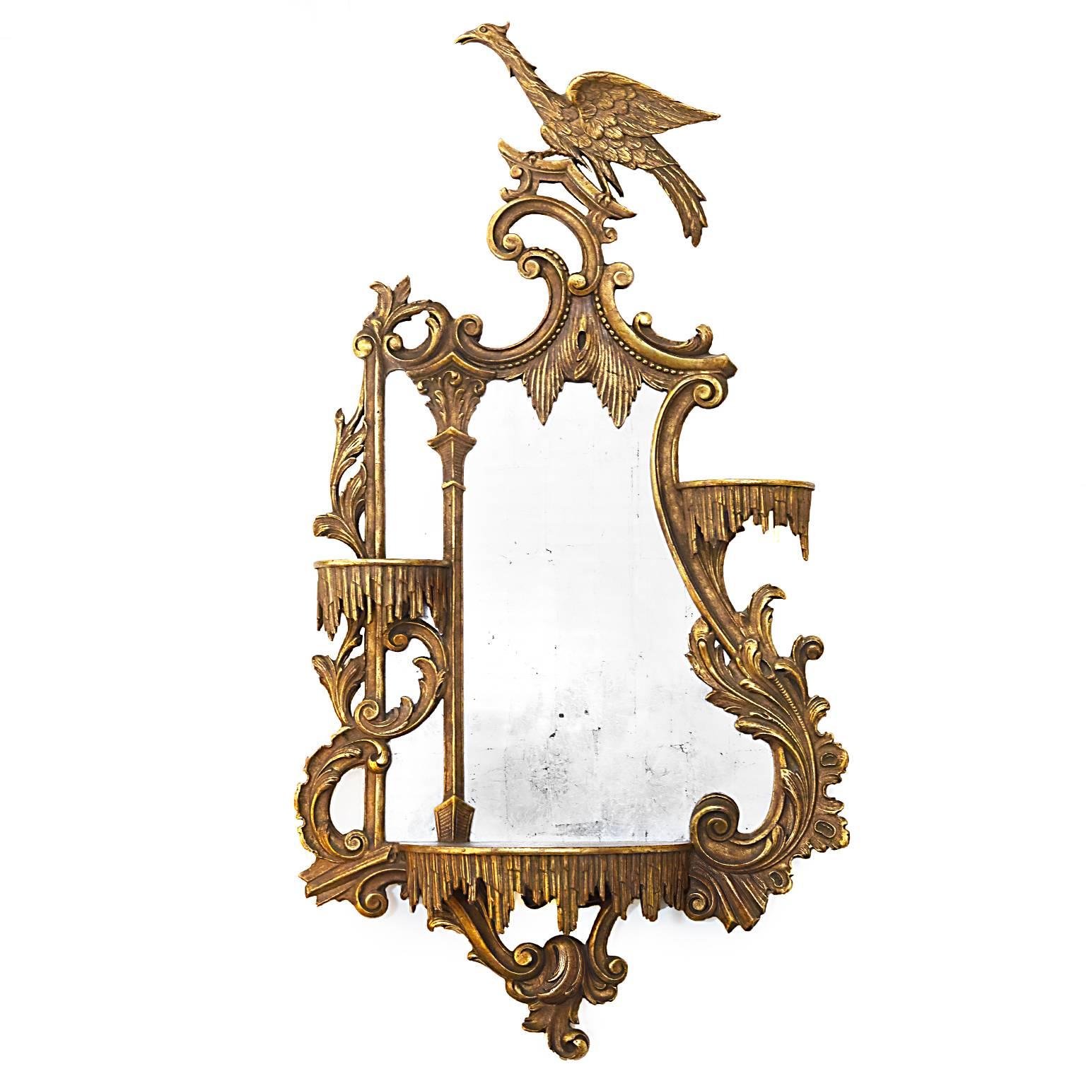 Chippendale Pair of Opposing Giltwood Carved Eagle Mirrors For Sale