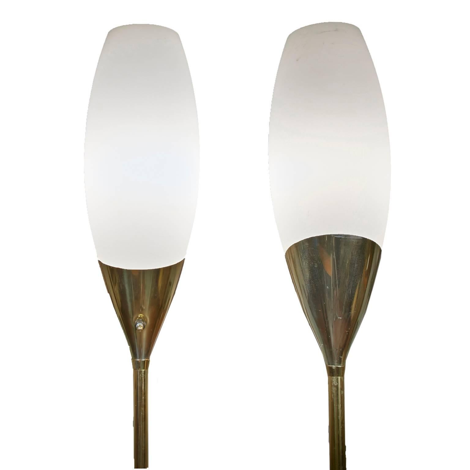 Mid-Century Modern Pair of Laurel Brass Tulip Floor Lamps