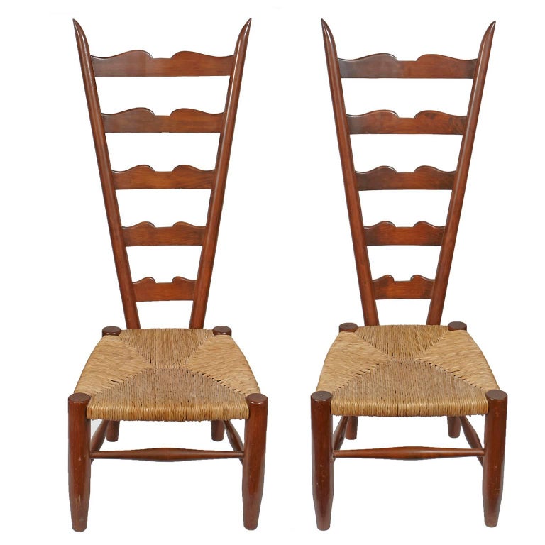 Pair Of Vintage Ladder Back Chairs With Low Rush Seat For Sale At Pair of Vintage Ladder Back Chairs with Low Rush Seat For Sale - Pair Of Vintage Ladder Back Chairs With Low Rush Seat For Sale At