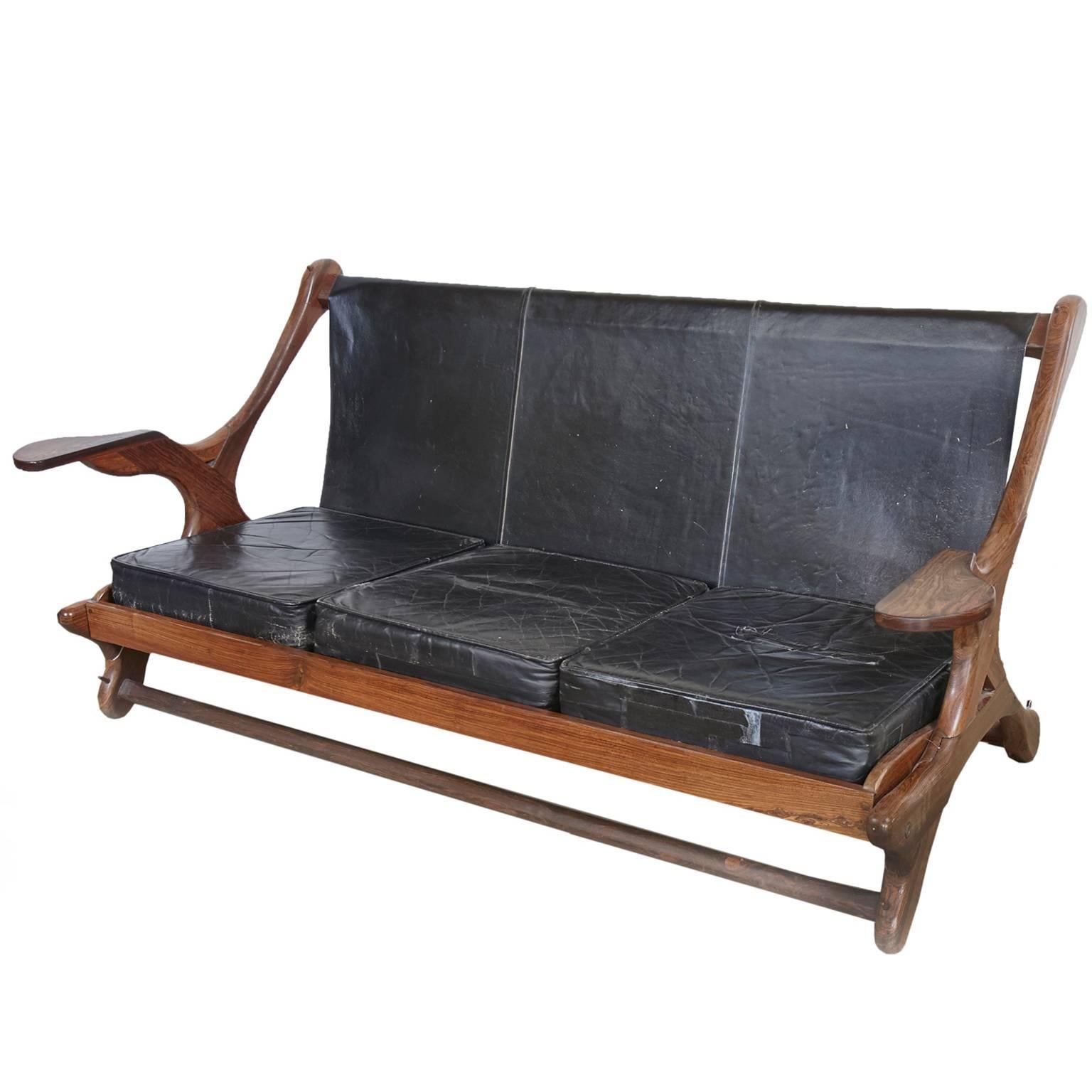 Don Shoemaker Leather and Cocobolo Wood Sofa For Sale