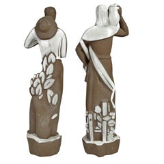 Striking Pair of Ceramic WPA Era/Art Deco Figurines Depicting Workers