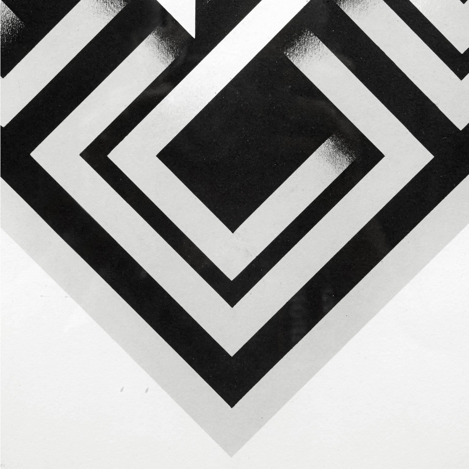 Colombian Omar Rayo, Geometric Abstract Black and White Lithograph, Titled, Xaphan For Sale
