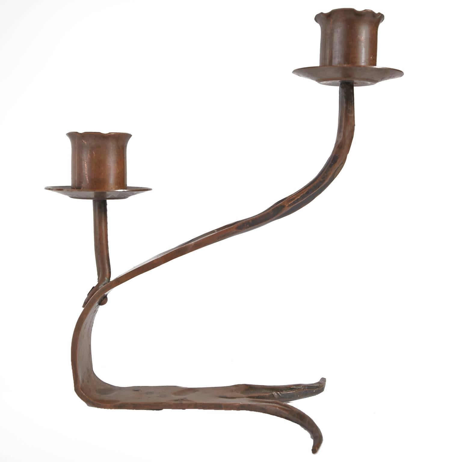 Arts and Crafts  Three Erhard Glander Hand-Wrought Copper Double Candleholders For Sale