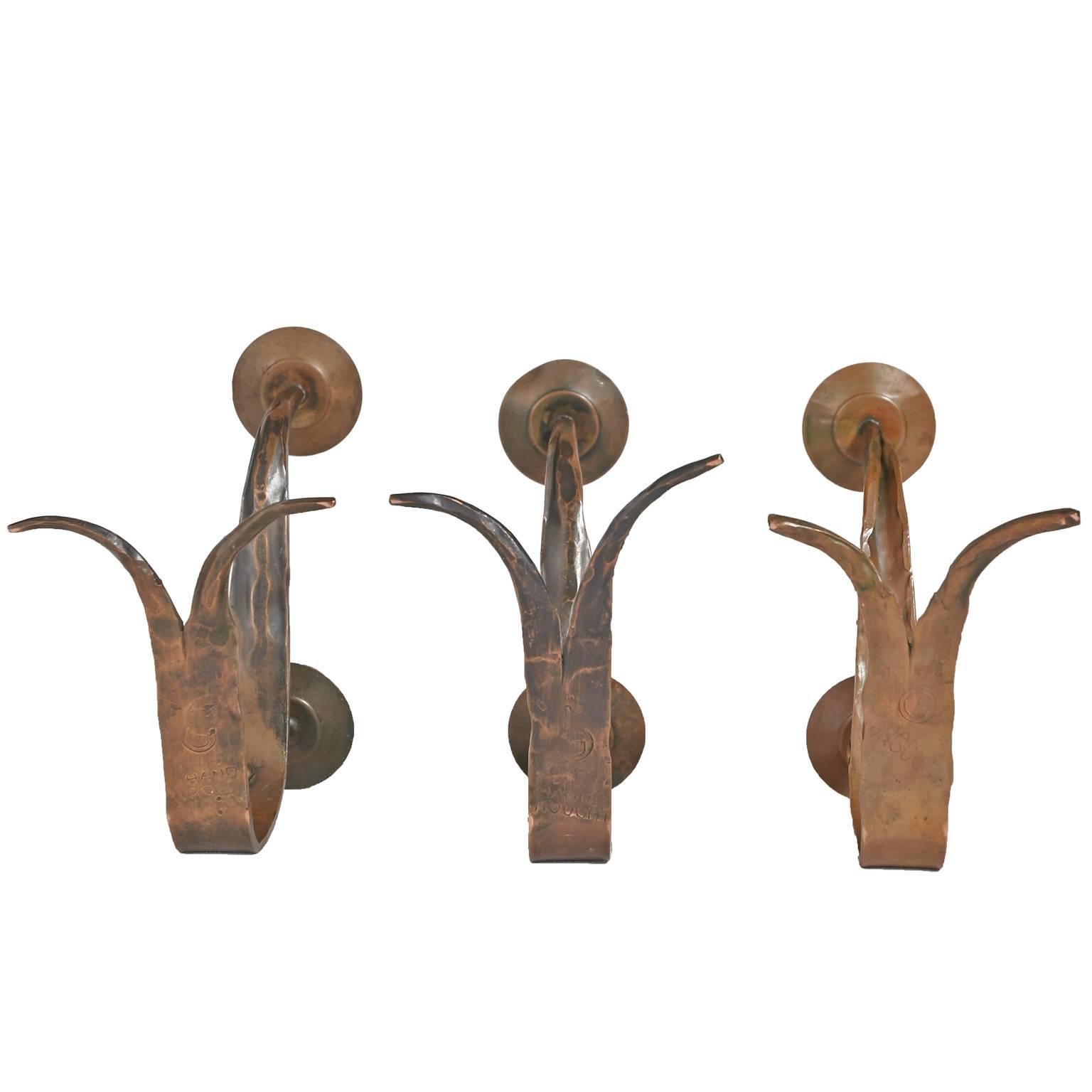 Hammered  Three Erhard Glander Hand-Wrought Copper Double Candleholders For Sale