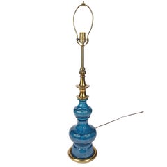 Stiffel, Blue Ceramic, Mid-Century Modern Table Lamp with Original Shade