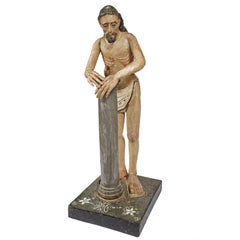 Hand-Carved and Painted Statue Depicting the Flagellation of Christ
