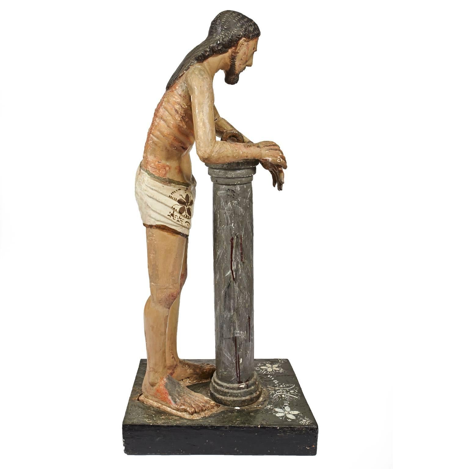 Spanish Colonial Hand-Carved and Painted Statue Depicting the Flagellation of Christ For Sale