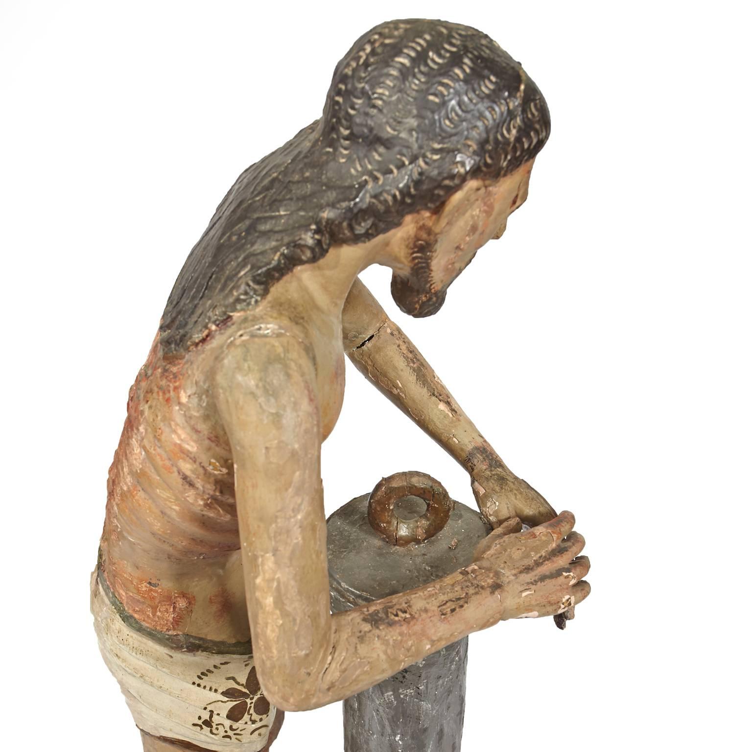 Mexican Hand-Carved and Painted Statue Depicting the Flagellation of Christ For Sale