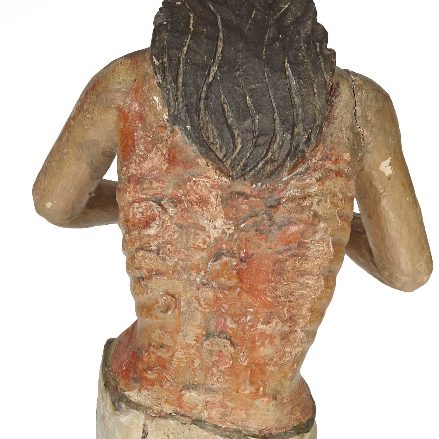 19th Century Hand-Carved and Painted Statue Depicting the Flagellation of Christ For Sale