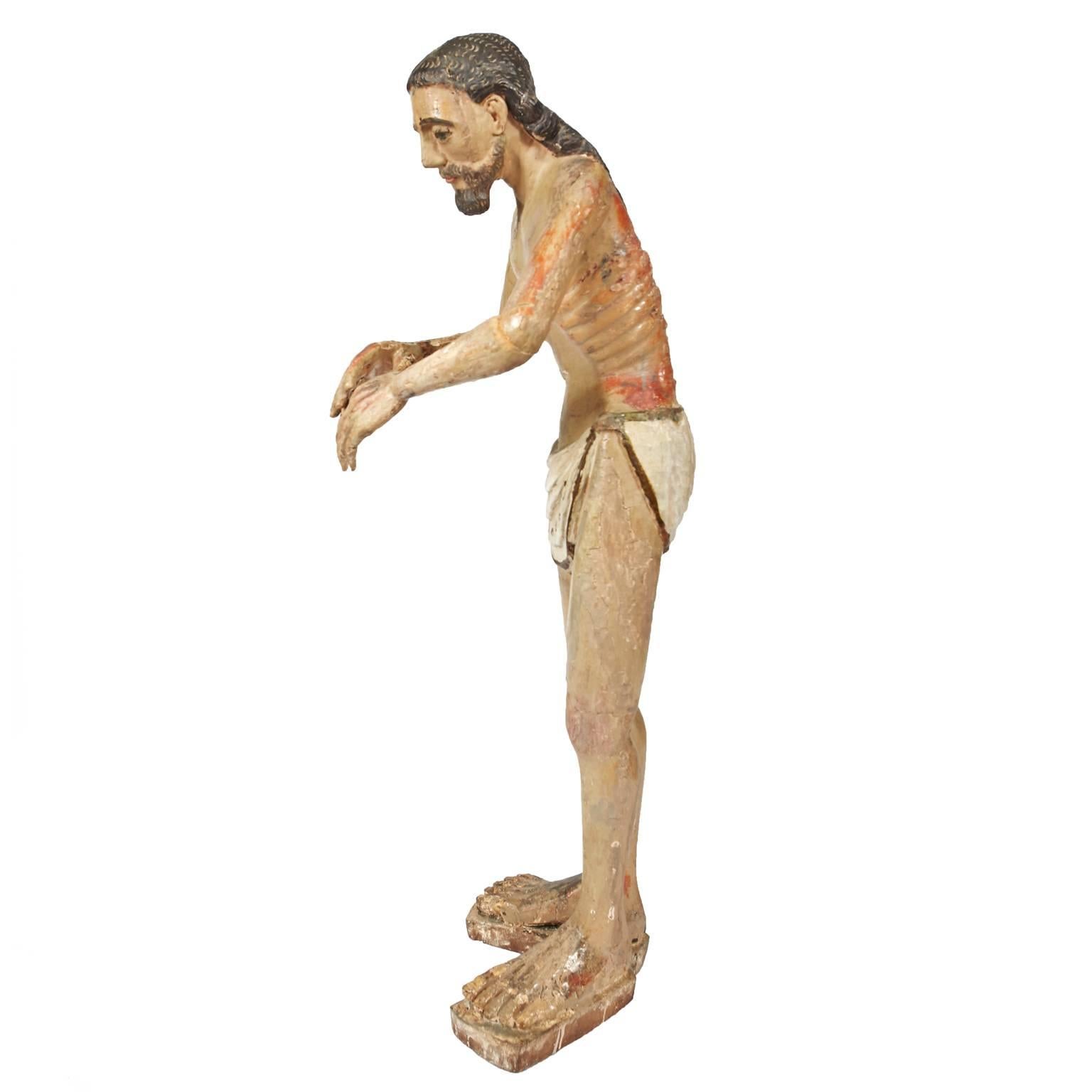 Hand-Carved and Painted Statue Depicting the Flagellation of Christ For Sale 2