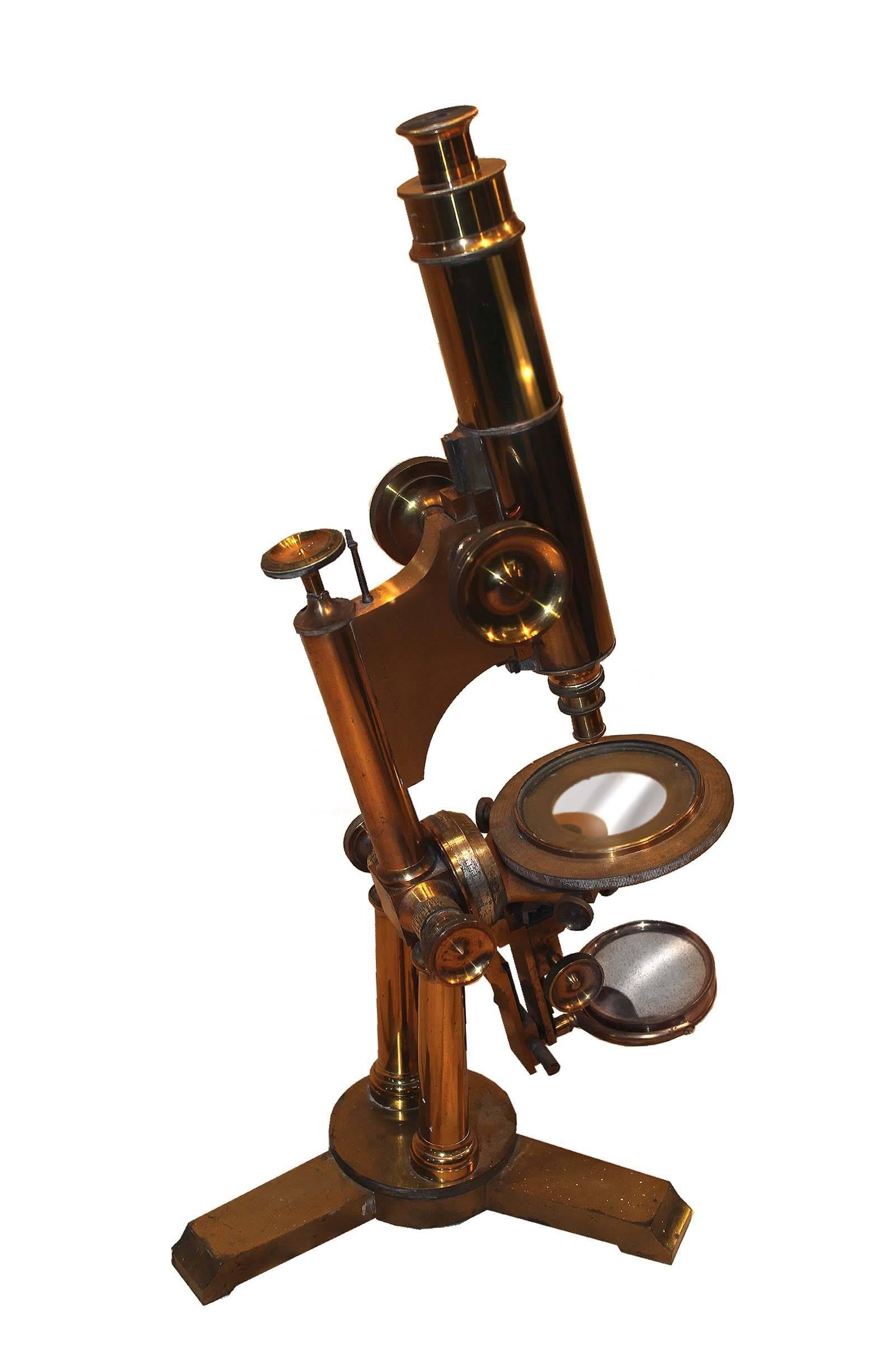 Antique Bausch & Lomb Brass Microscope In Excellent Condition In Sag Harbor, NY