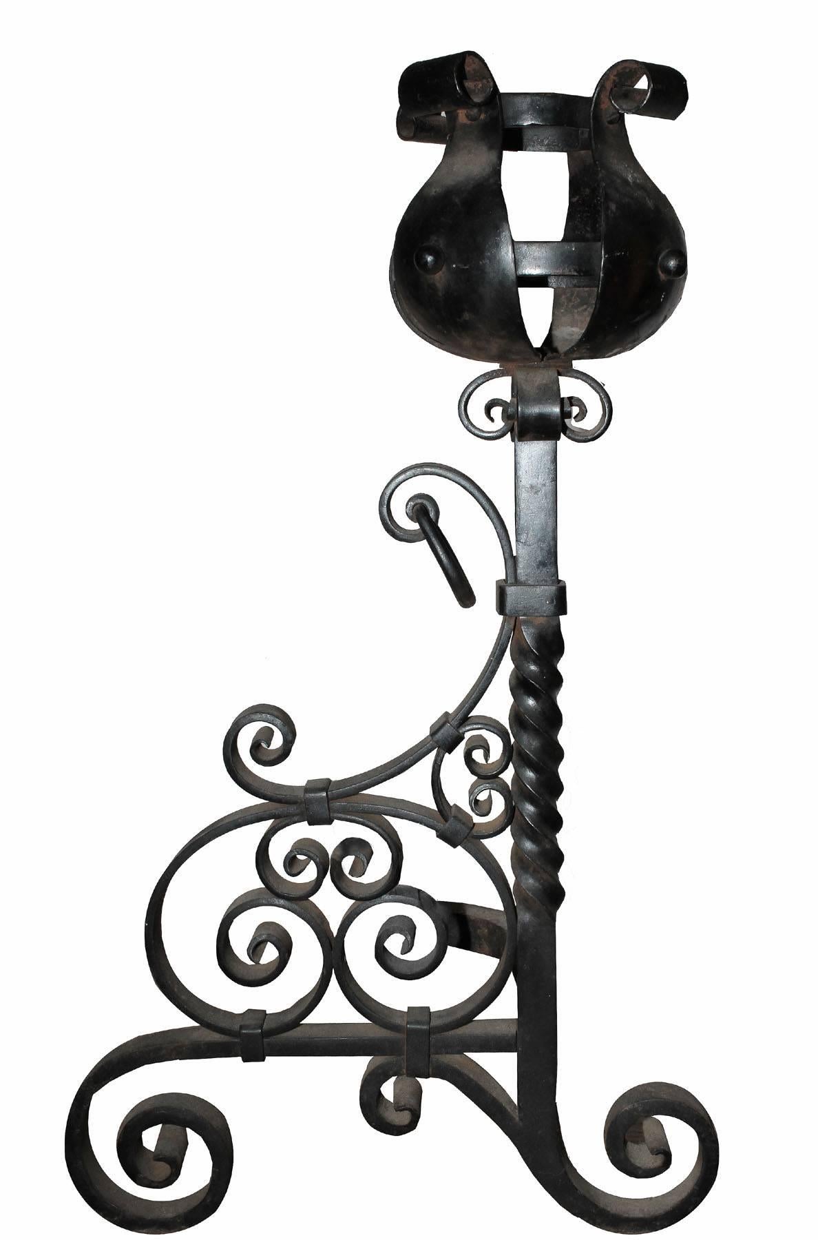 American Large Late 19th Century Wrought Andirons For Sale
