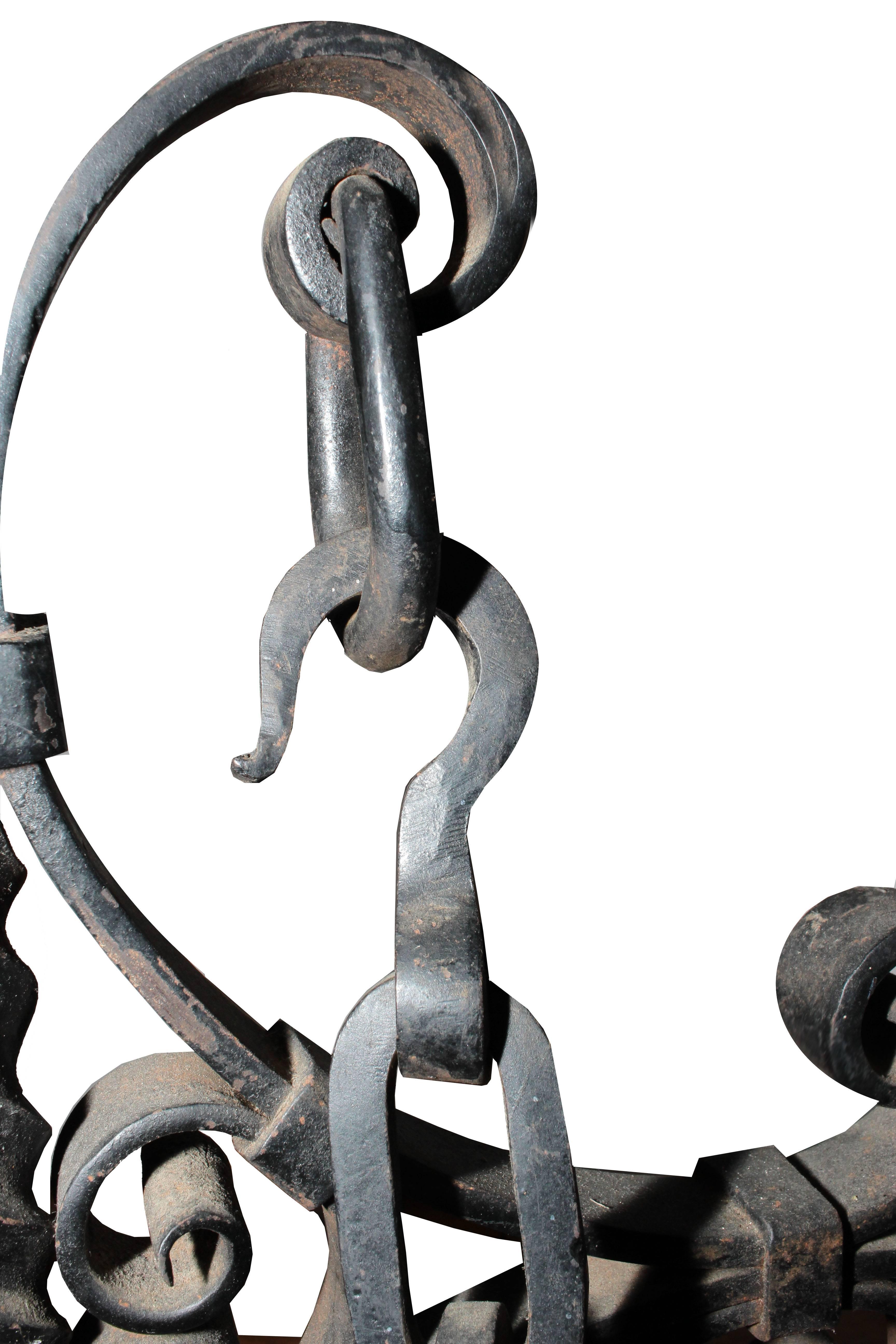 Wrought Iron Large Late 19th Century Wrought Andirons For Sale