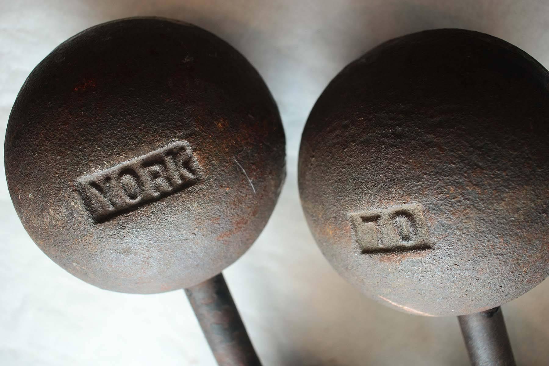 Pair of original York dumbbells. 70 pounds.