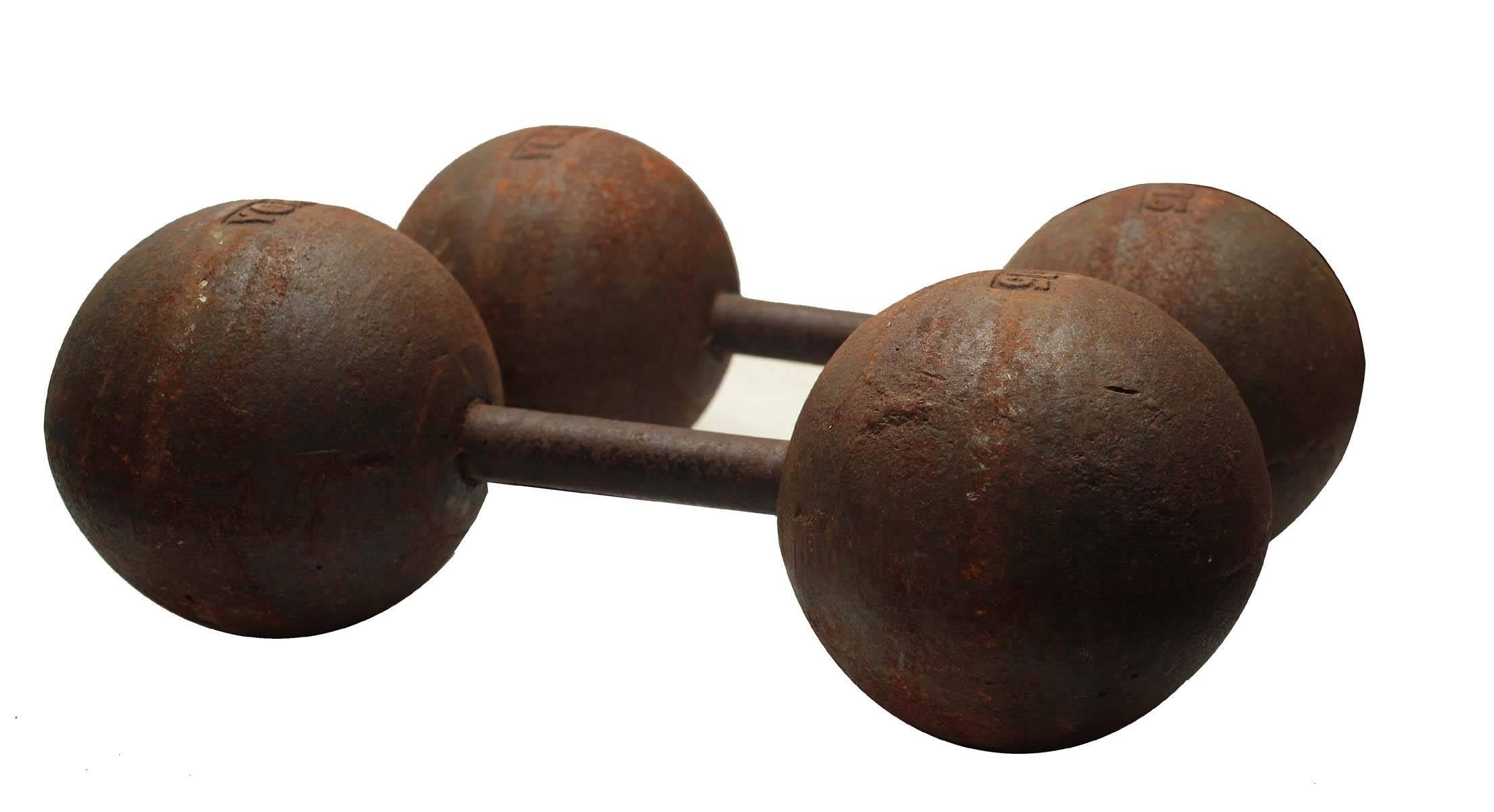 Pair of original York dumbbells.