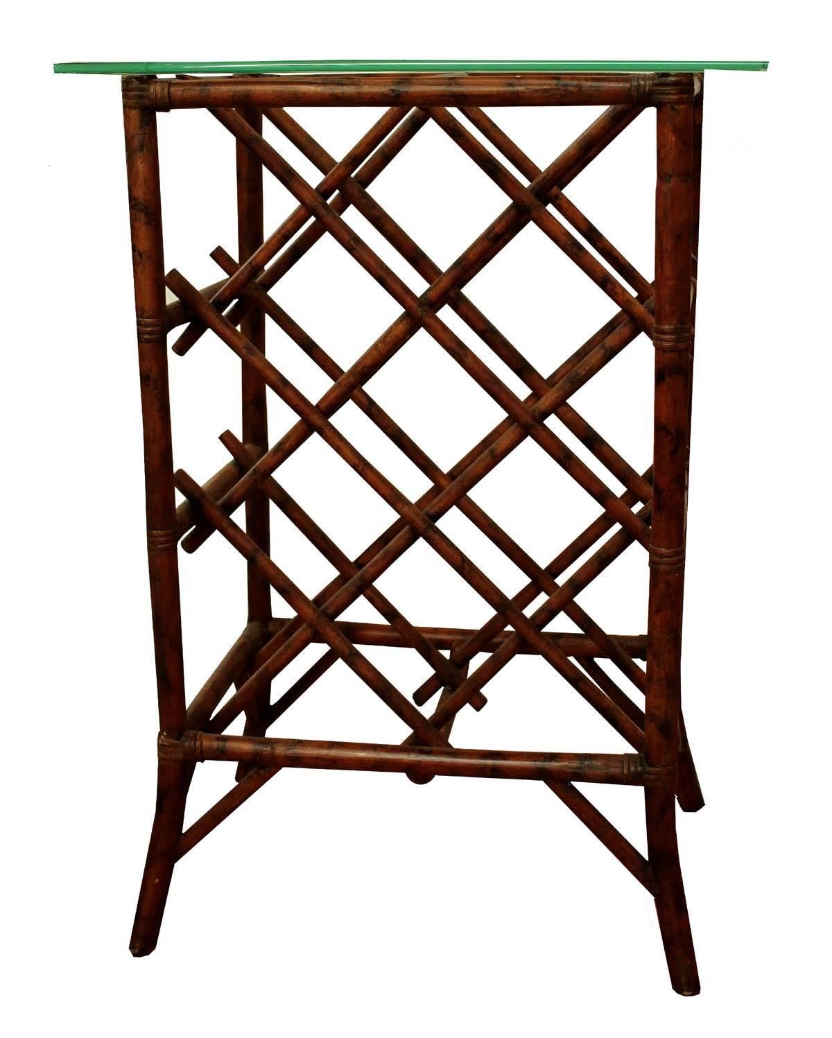 Antique glass bamboo wine rack. This piece is in excellent condition with a wonderful original patina. Strong enough to handle a full load of your favorite wines.