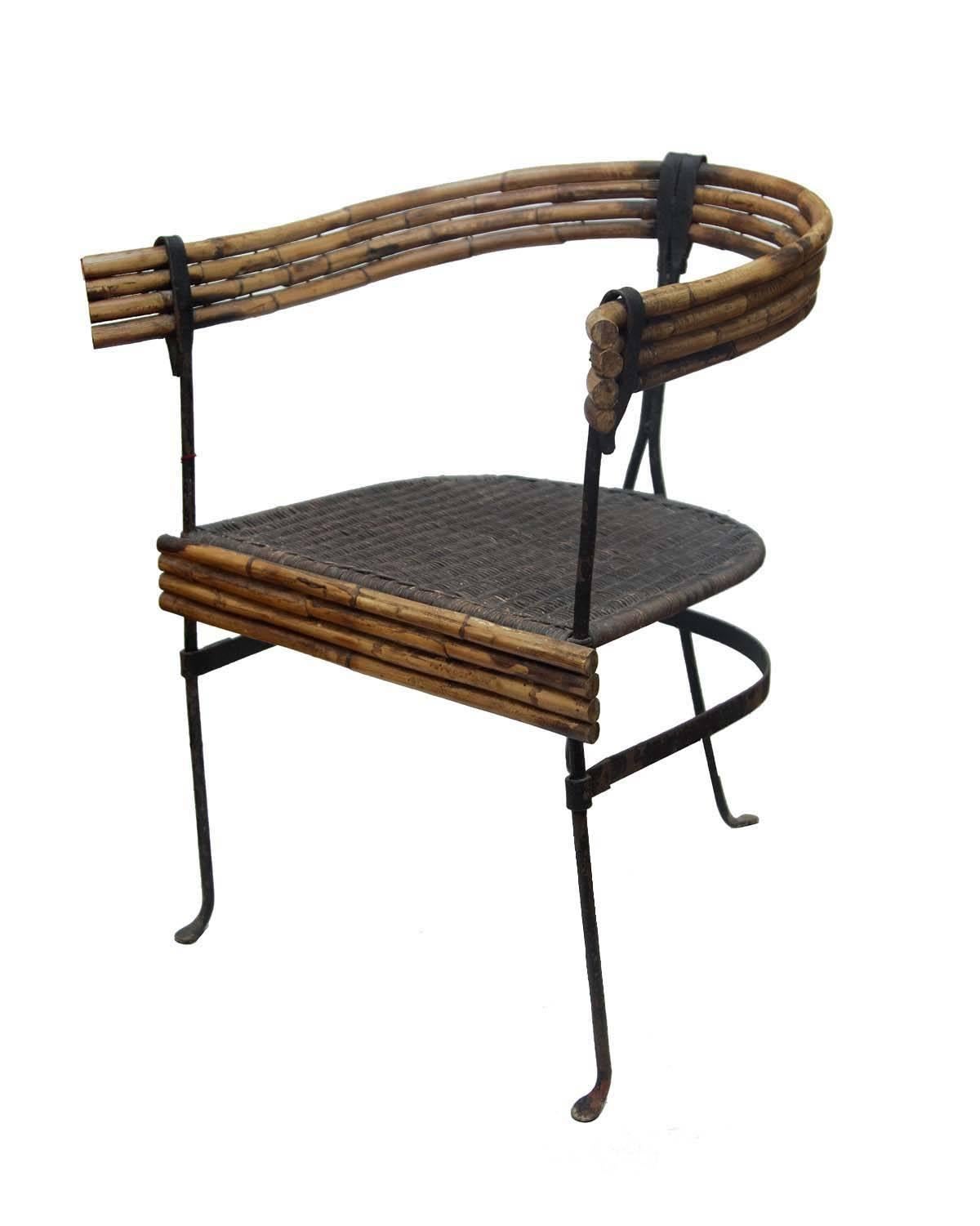 Beautiful and unique iron and Bamboo chairs. These are a wonderful set of two chairs that are not only unique and stylish but comfortable and function. Inside or outside these chairs and amazing.  Seat Height: 17" 