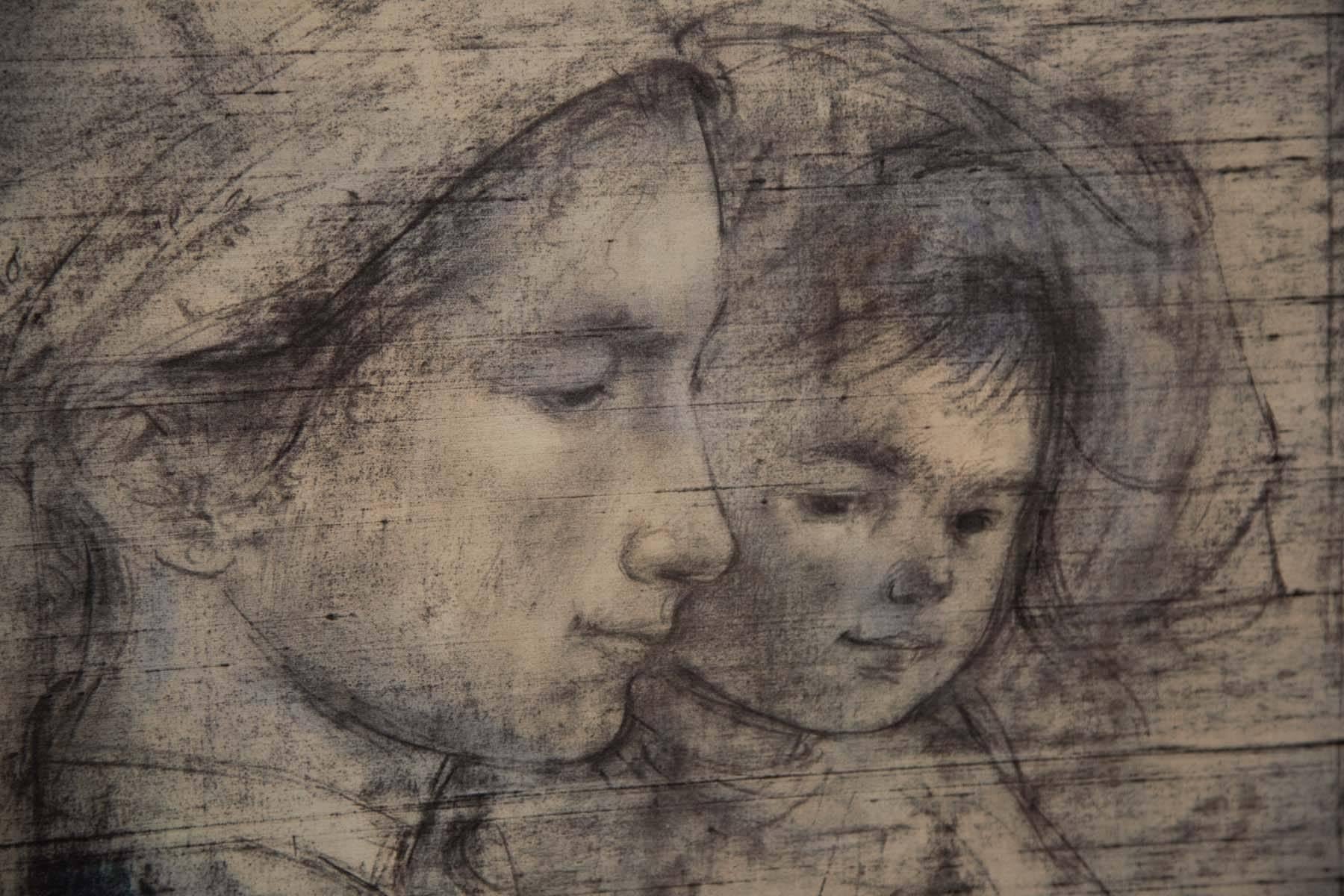 Mother and Two Children Painting by Edna Hibel In Excellent Condition In Sag Harbor, NY