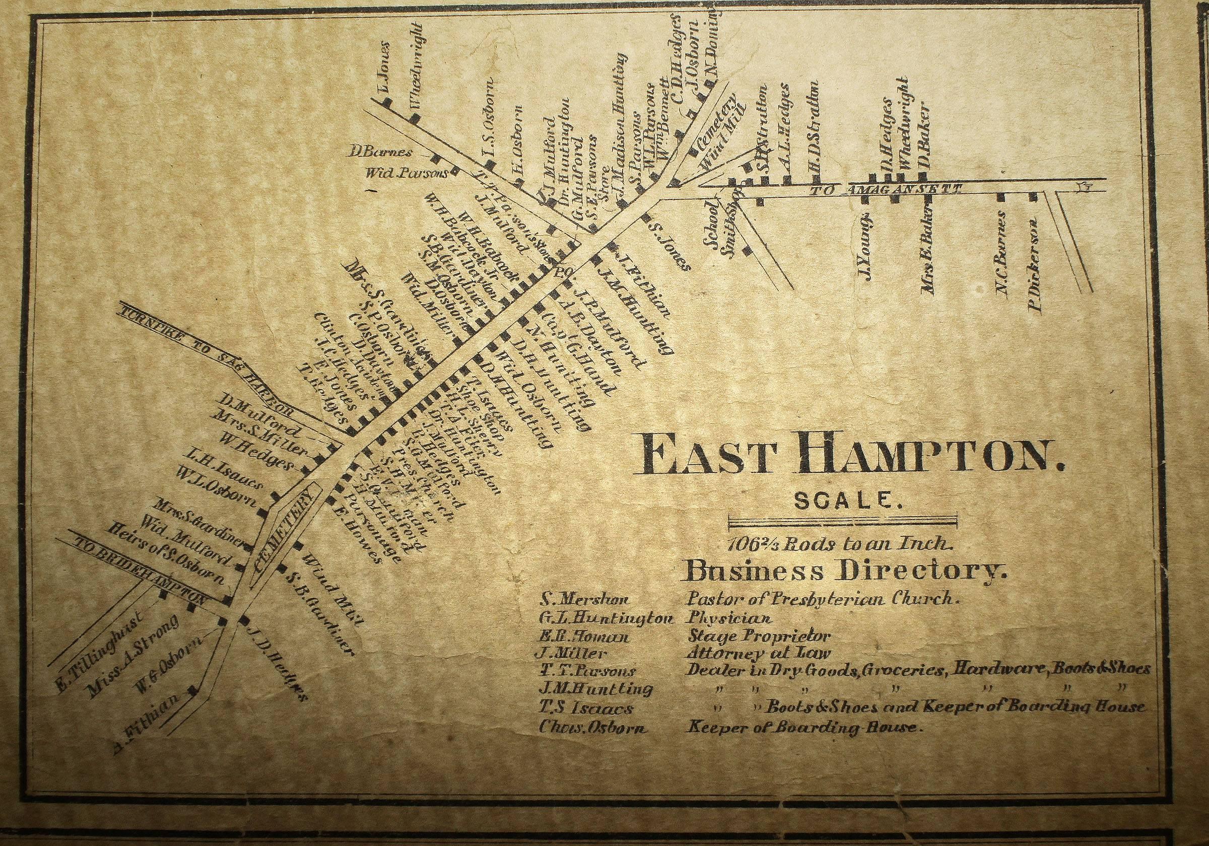 Framed Mid-19th Century Wall Map of Long Island, the Hamptons In Good Condition In Sag Harbor, NY