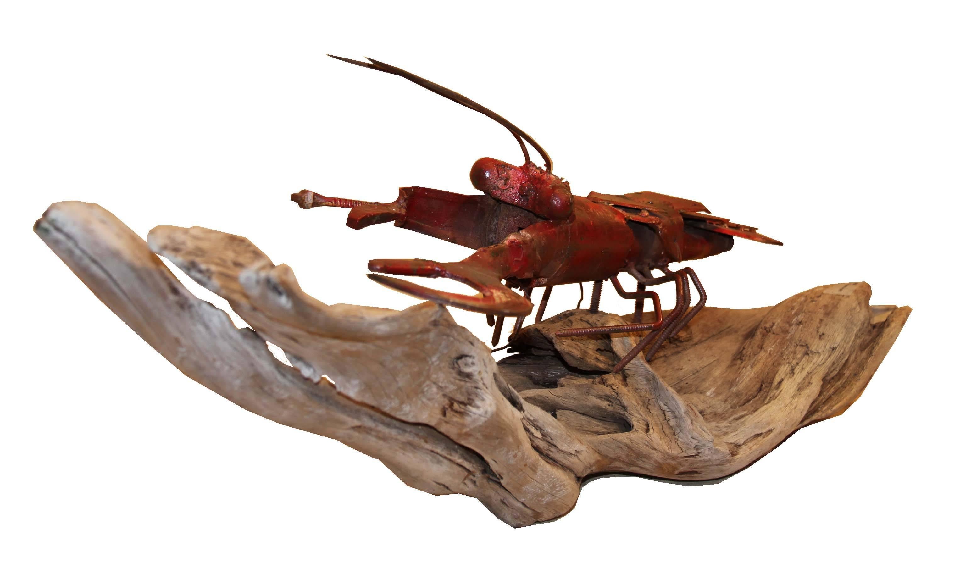 Mid-20th Century Folk Art Lobster on Driftwood