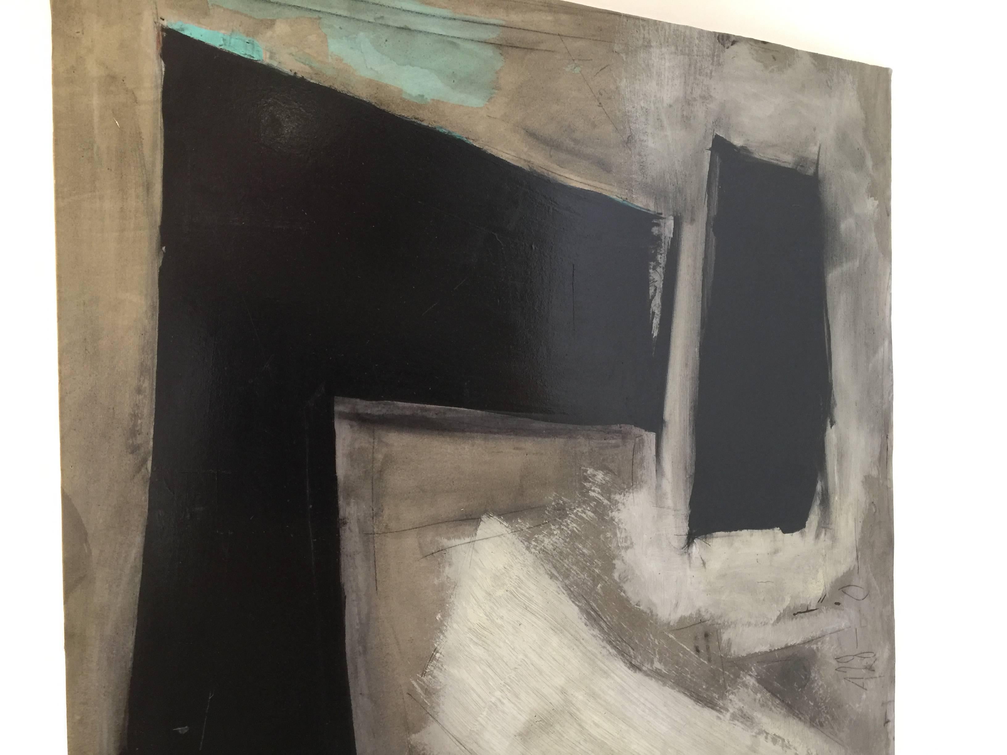 Mid-Century Modern Huge Graham Harmon Black and White Abstract Painting, circa 1960