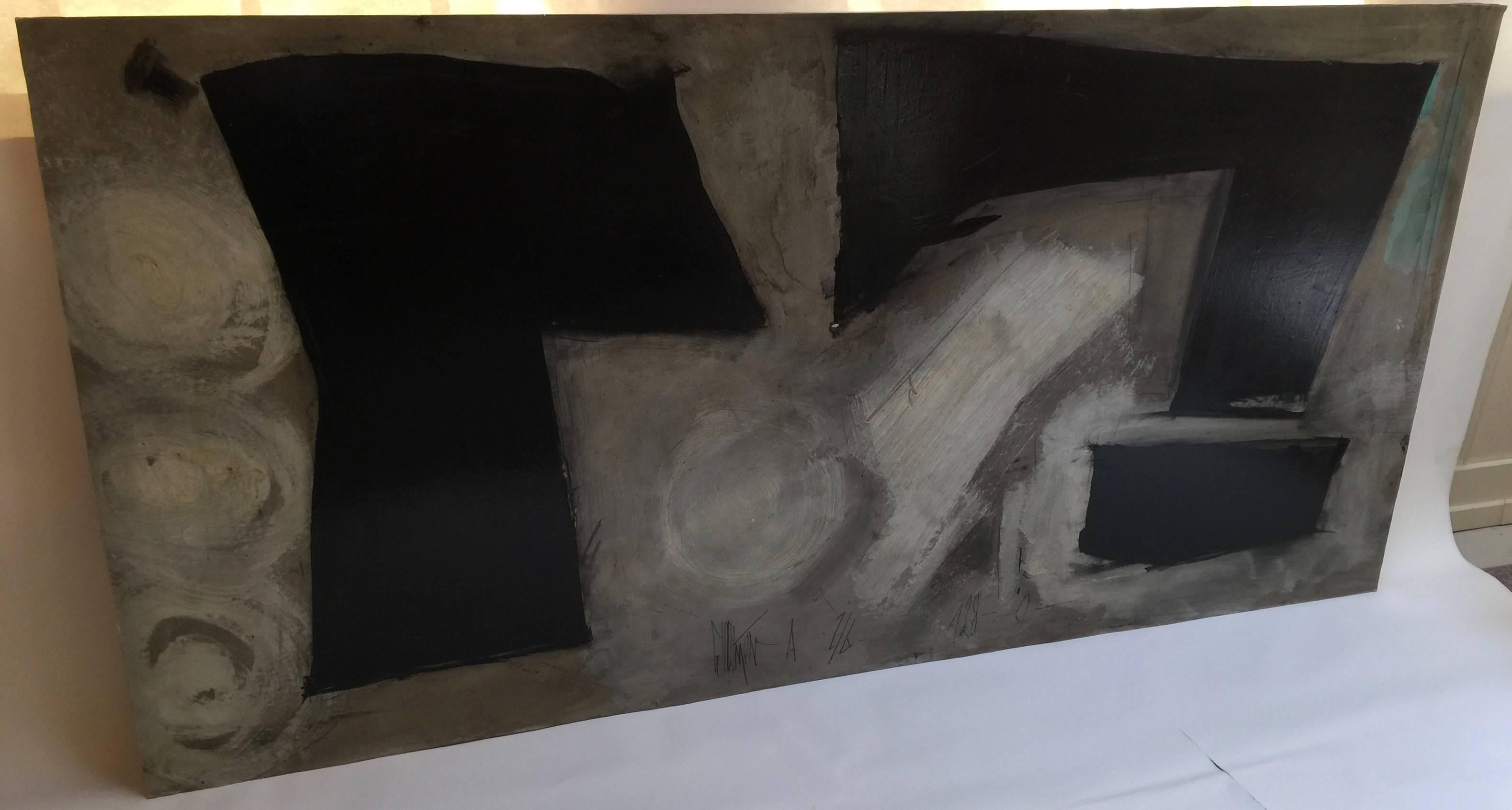 Mid-20th Century Huge Graham Harmon Black and White Abstract Painting, circa 1960