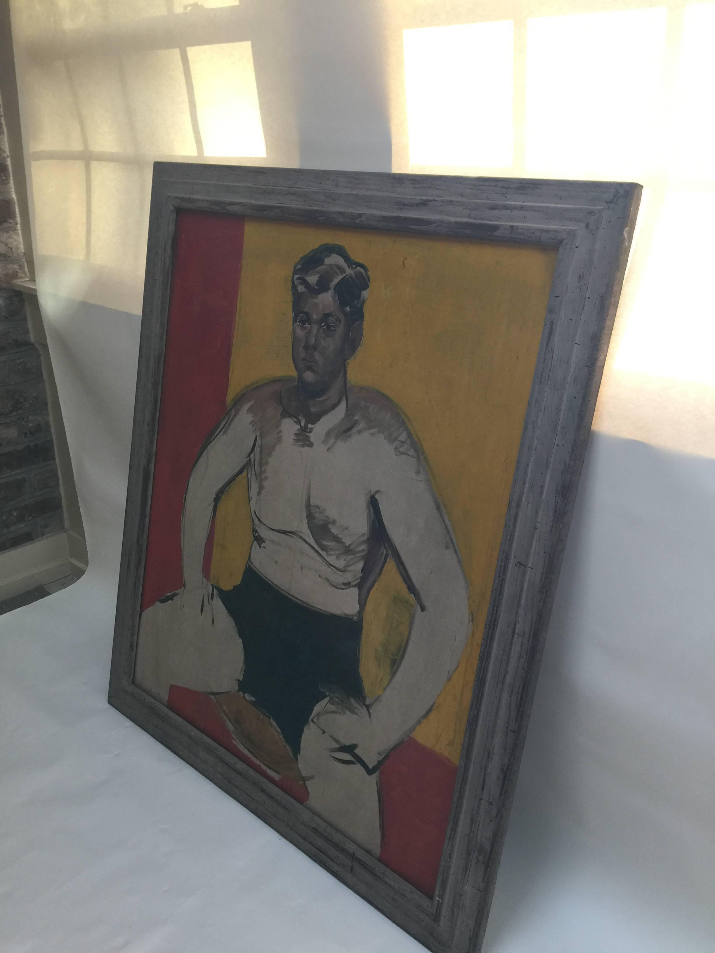 WPA Artist Michael Chomyk, circa 1940 Huge Oil on Canvas Boxer or Swimmer 1