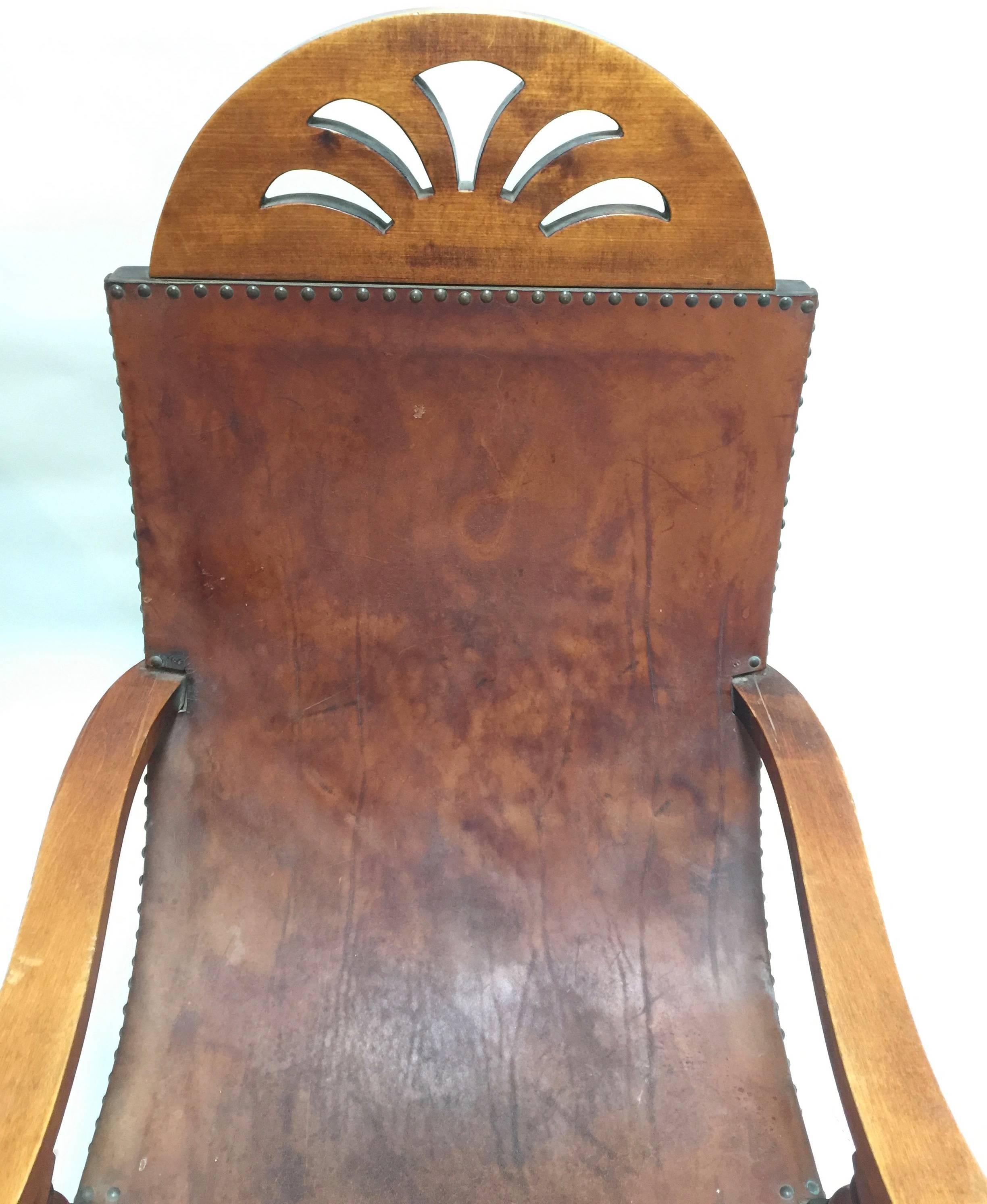 Mid-20th Century Pair of French Campeche Chairs Leather Seats Nailhead Trim