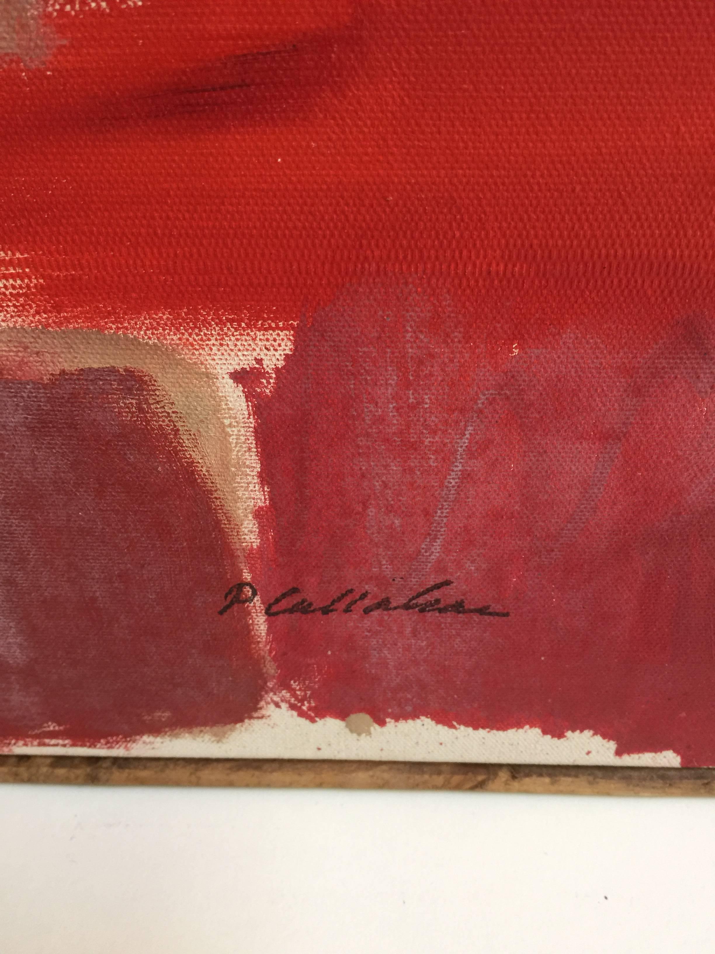 American Phillip Callahan Large Red Abstract Expressionist Oil on Canvas Painting, 1950s