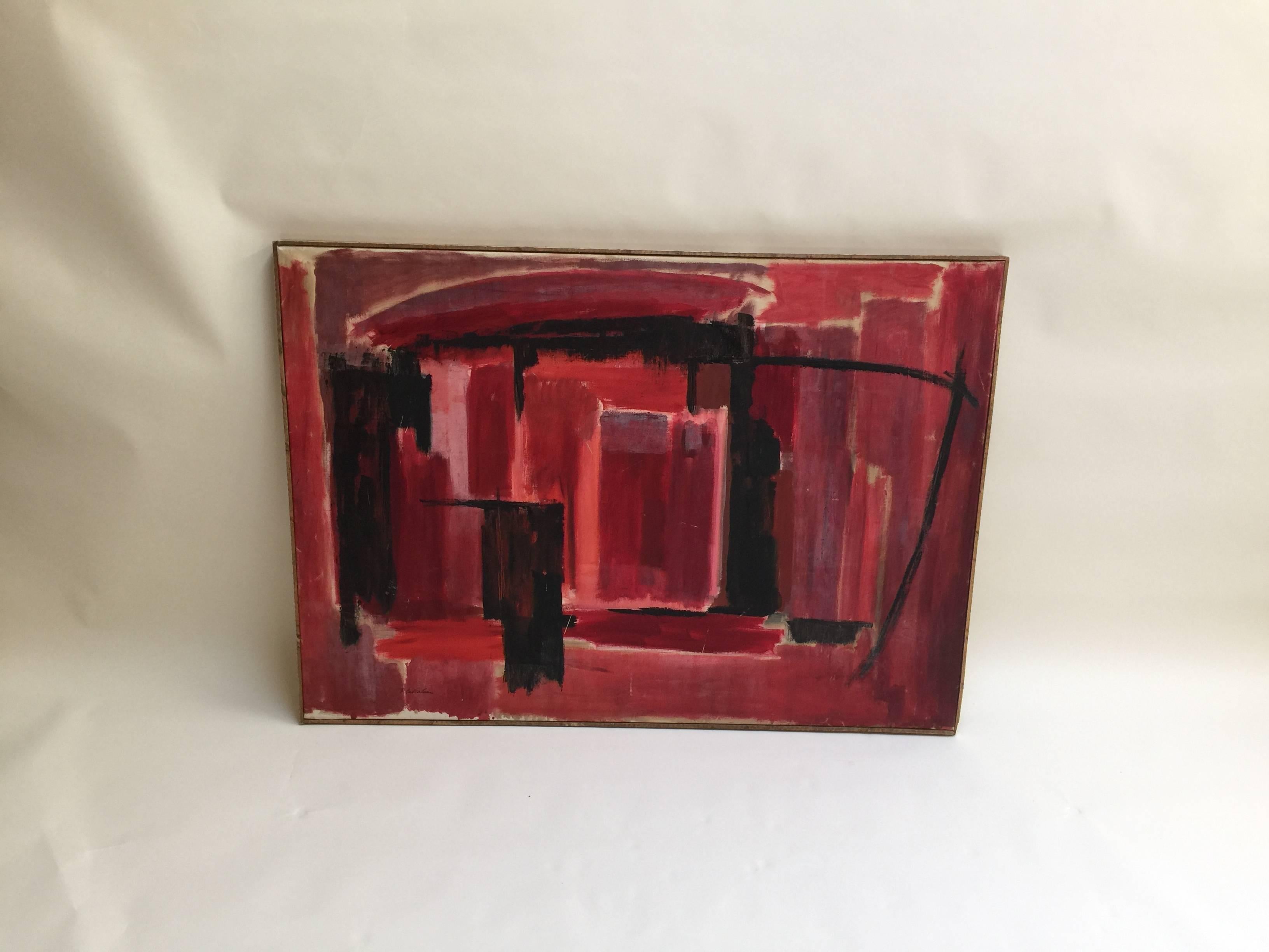 Phillip Callahan Large Red Abstract Expressionist Oil on Canvas Painting, 1950s In Good Condition In Indianapolis, IN