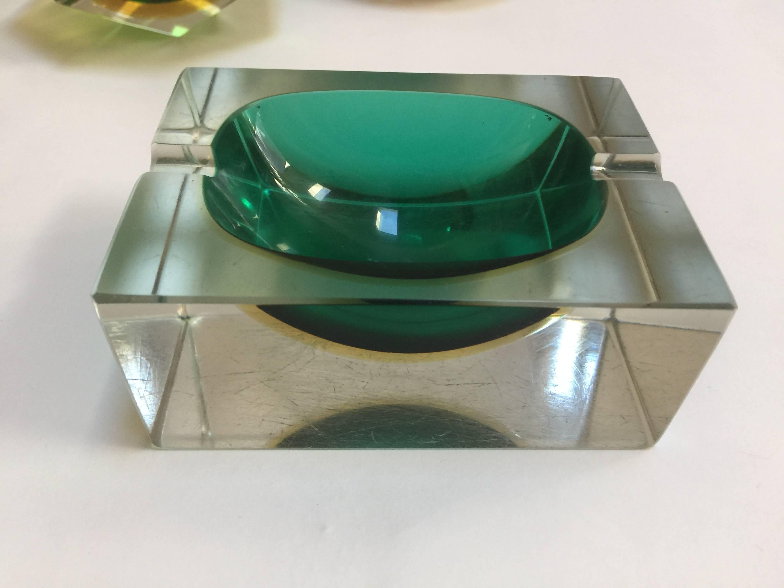 Italian Collection of Four Murano Glass Ashtrays Bowls Sommerso, 1960s