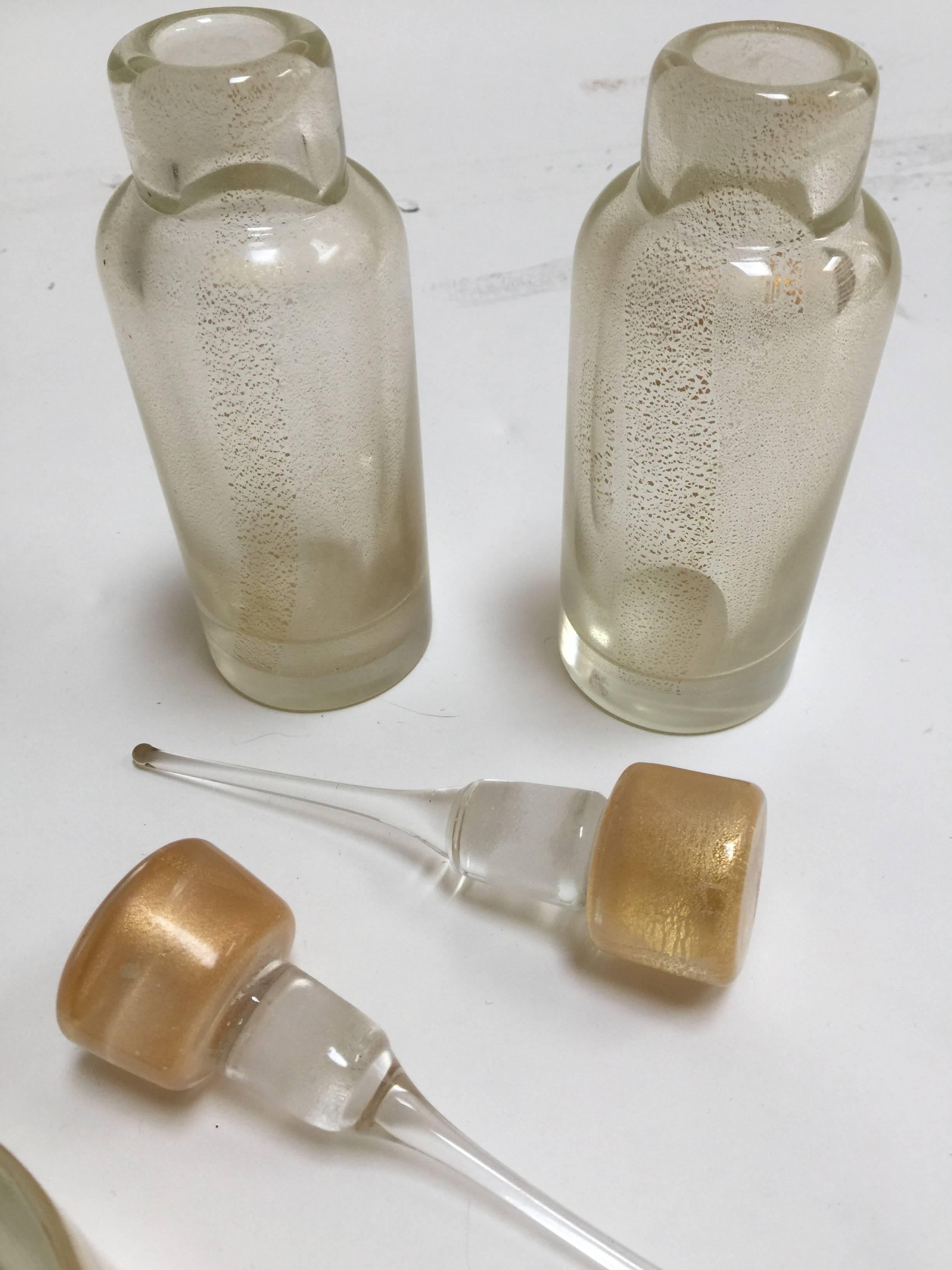 Mid-20th Century Heavy Murano Glass Perfume Bottle Vanity Set Gold, Venini, 1950s