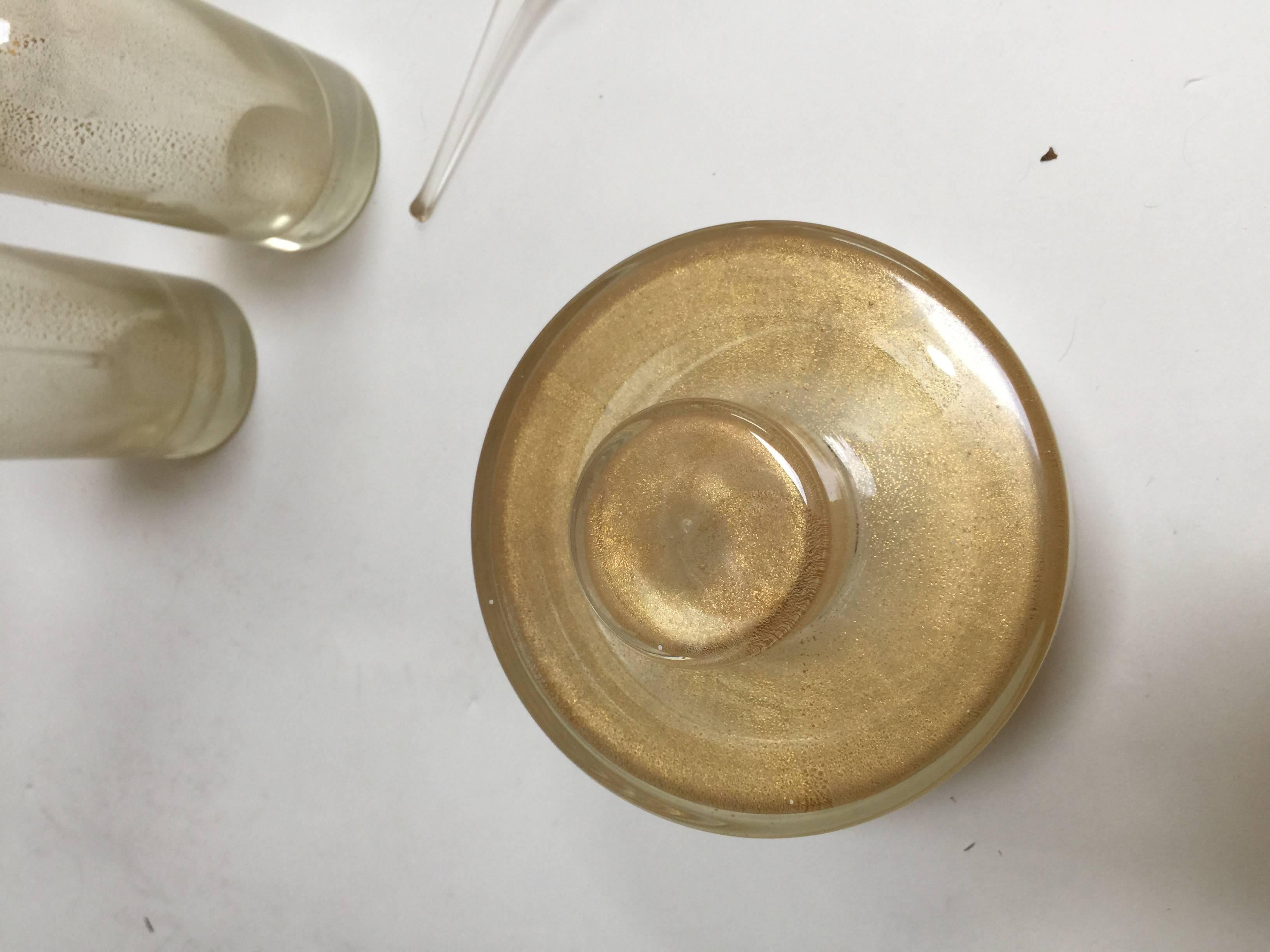 Mid-Century Modern Heavy Murano Glass Perfume Bottle Vanity Set Gold, Venini, 1950s