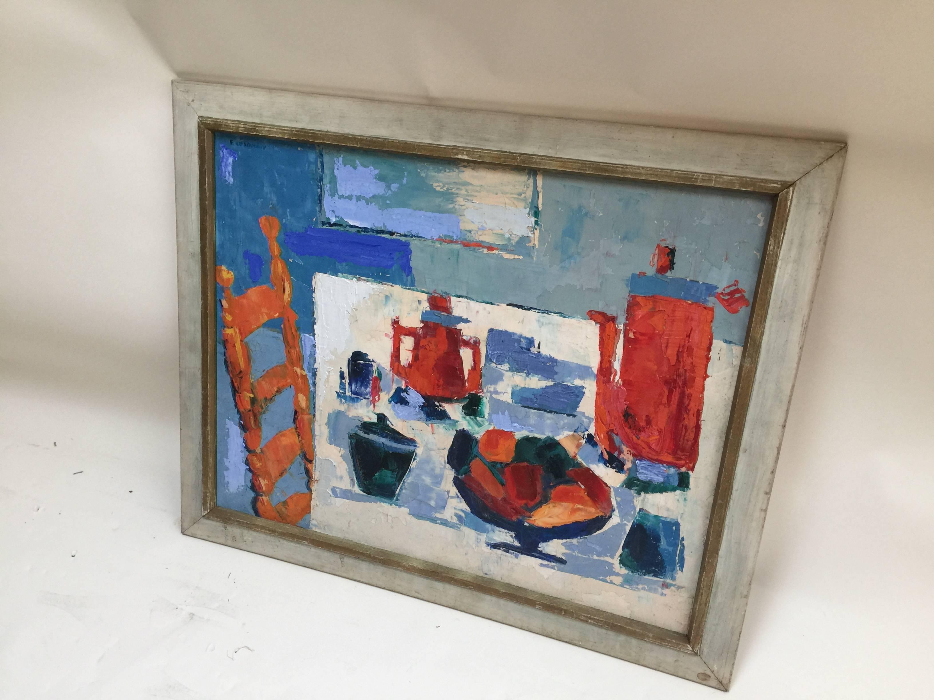 S Goldman Abstract Still Life Oil on Canvas, 1960s In Good Condition For Sale In Indianapolis, IN