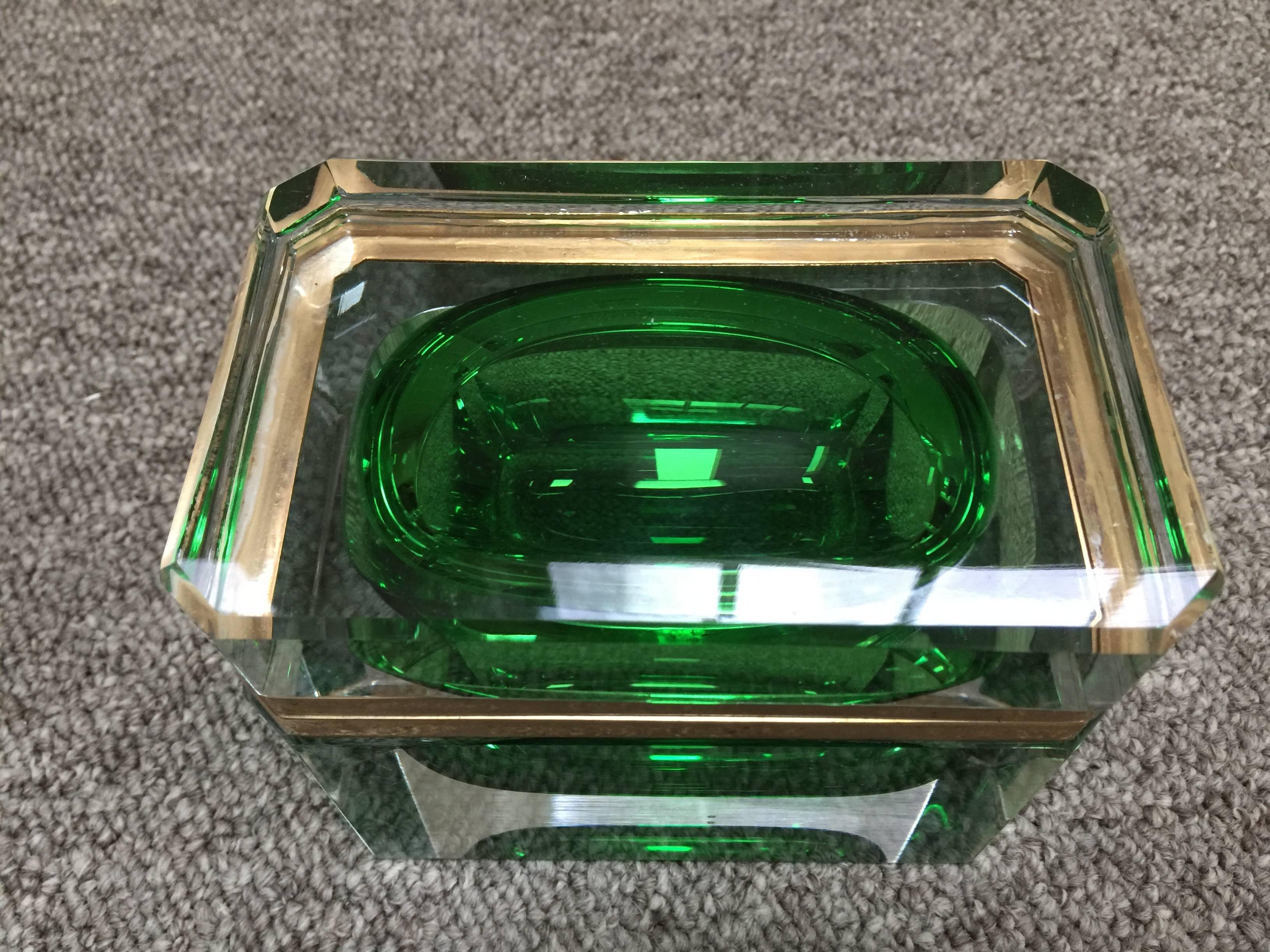 Thick cased green and clear glass box in fine condition.