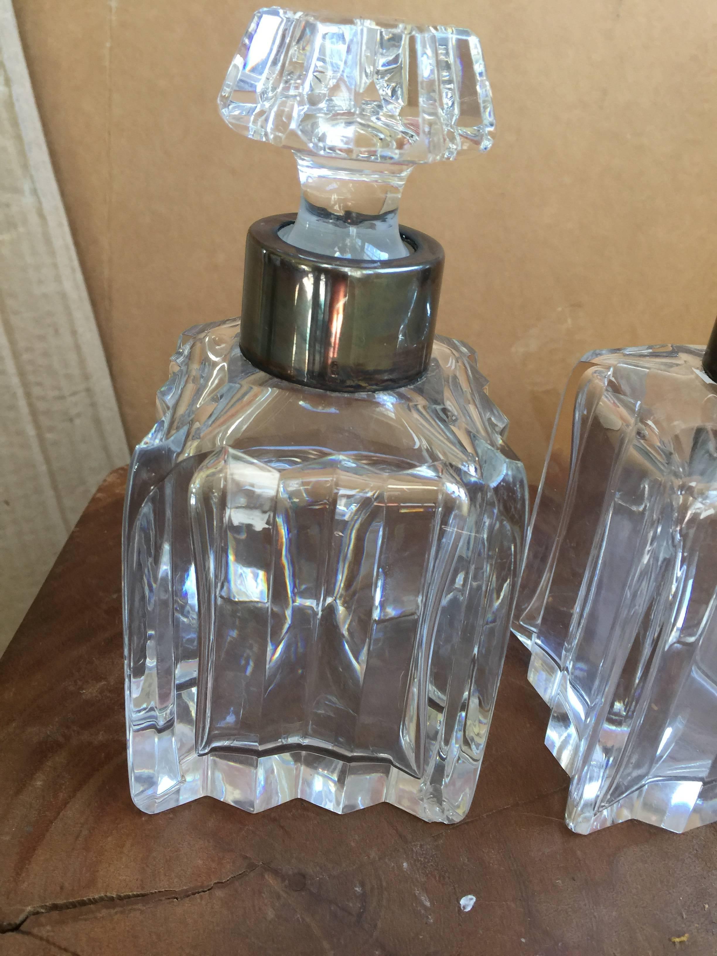 Late 20th Century Pair of Diminutive Crystal Decanters Silver Collars West, Germany, 1970