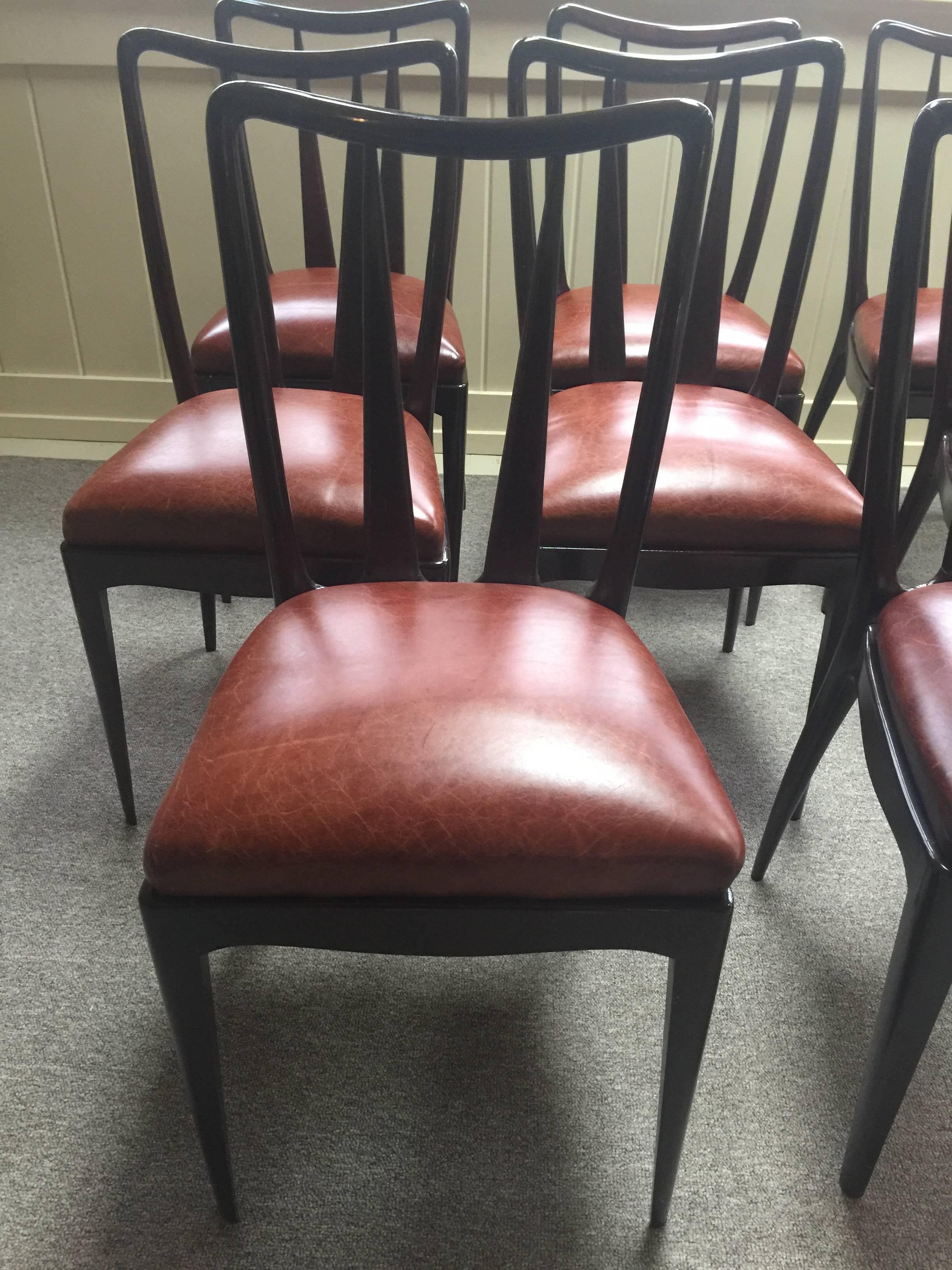 Set of eight chairs. Seat height is 19