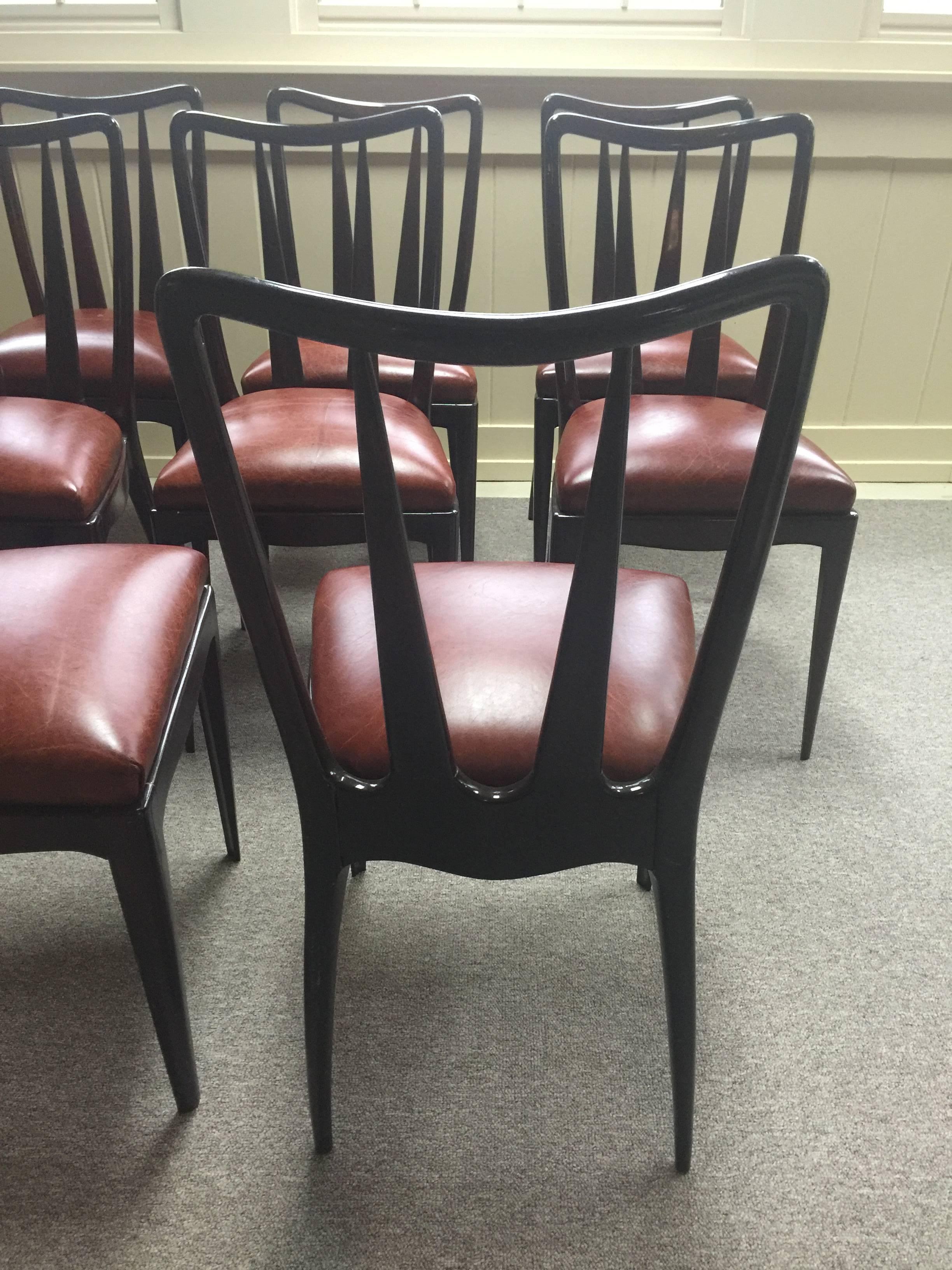 Eight Vittorio Dassi Italian Dining Chairs Leather Seats 1