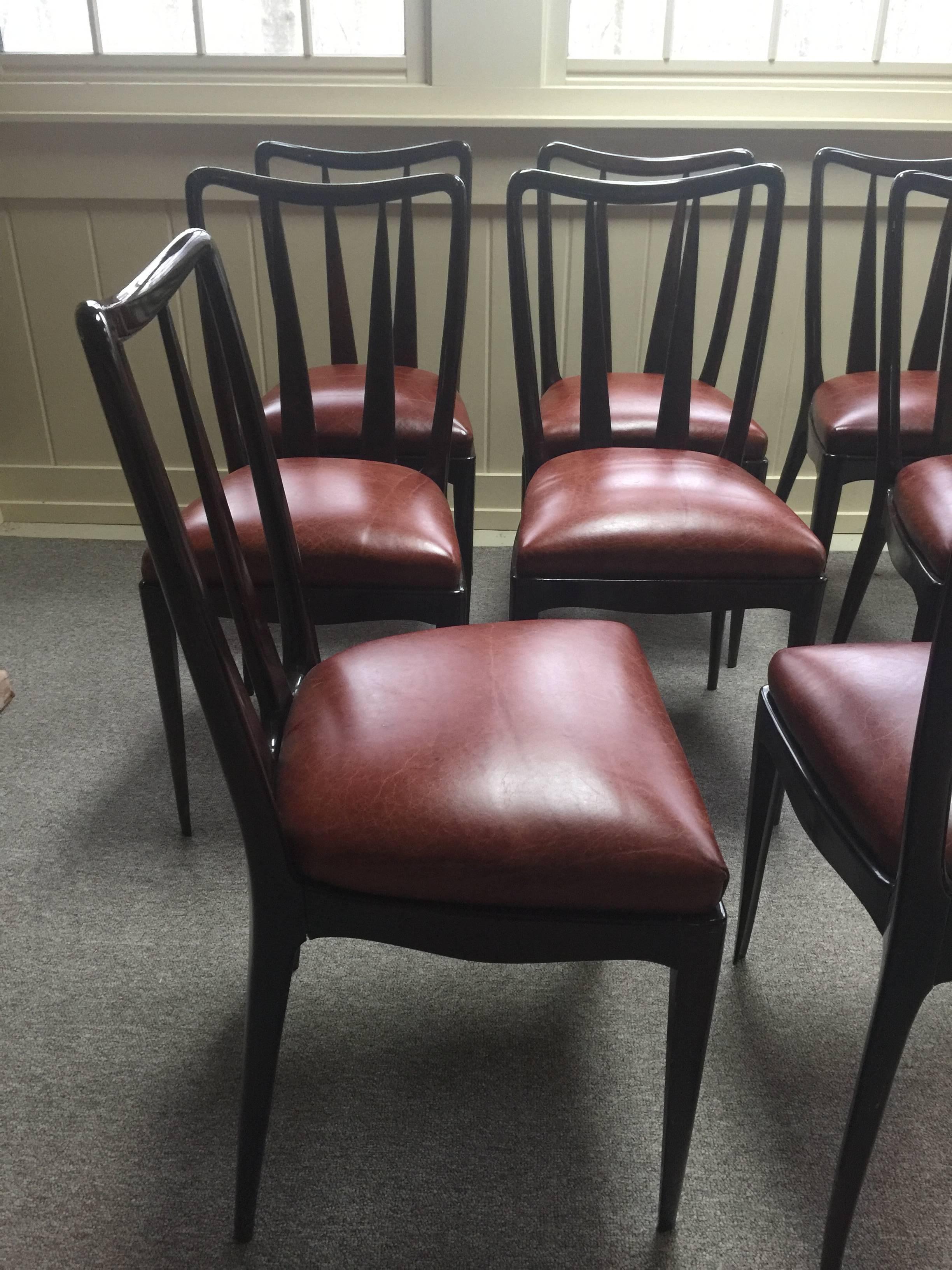 Eight Vittorio Dassi Italian Dining Chairs Leather Seats 2