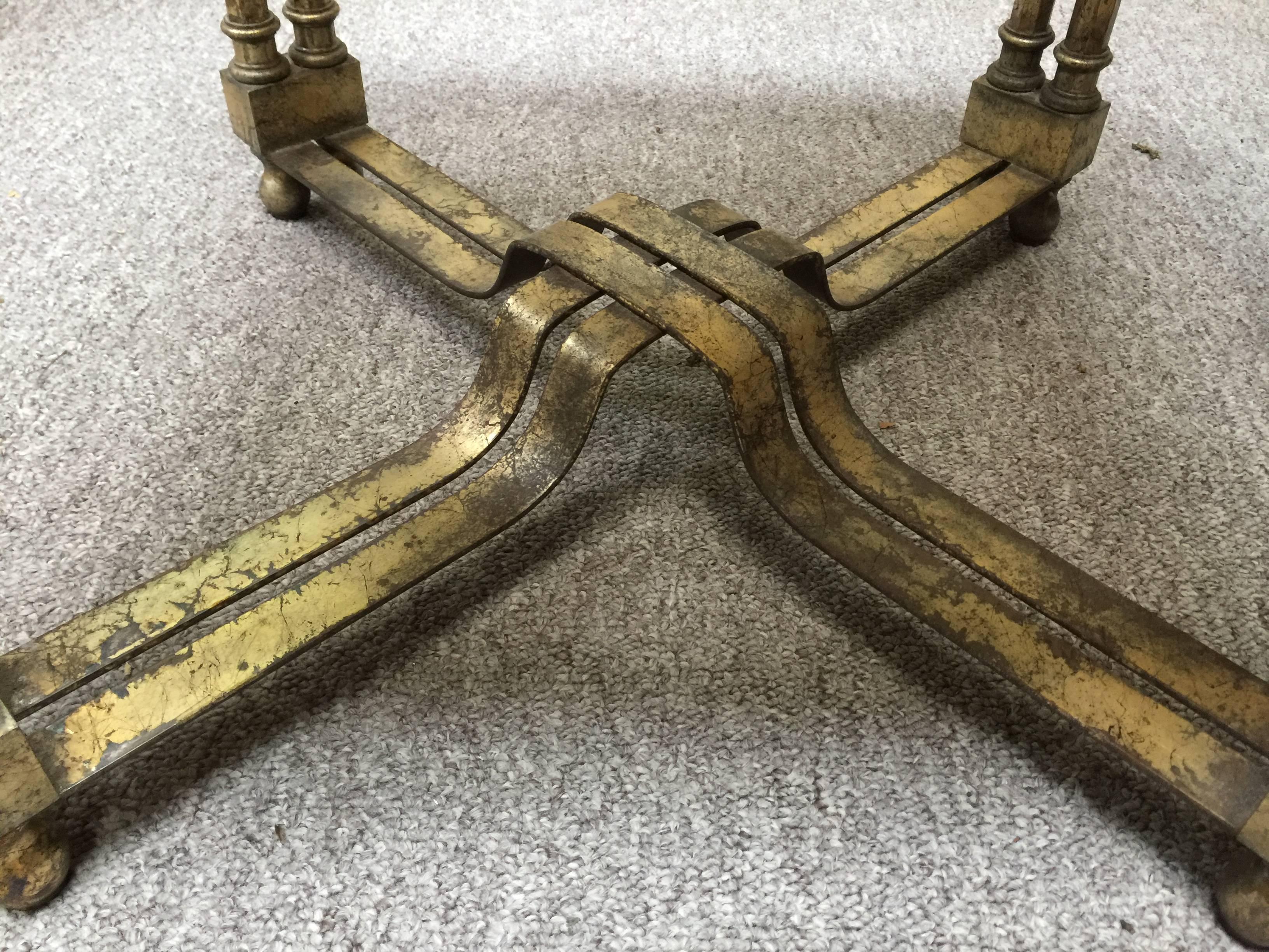 Pair of Neoclassical Italian Side Tables Gold Finish Iron, 1960s For Sale 1