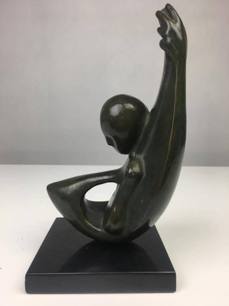A very beautiful and strong work by Erwin Binder, wonderfully conceived and beautifully executed. This work is bronze and mounted to a marble base (which unfortunately how now become separated from sculpture but can likely be remedied) and is signed