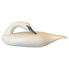 Bob Biddle Signed Vintage American Large Hand Carved Wood Swan Decoy Sculpture