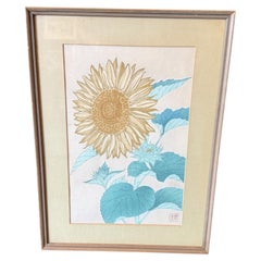 Shōdō Kawarazaki Signed Japanese Woodblock Flower Print Himawari Sunflower