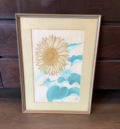 Shōdō Kawarazaki Signed Japanese Woodblock Flower Print Himawari Sunflower