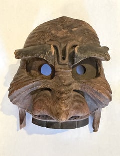 Japanese Antique Edo Meiji Signed Wood Noh Theater Oni Demon Mask 19th Century