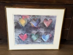 Jim Dine: Gerahmte, signierte Vintage-Lithografie im Stil der modernen Pop-Art mit sechs Herzen